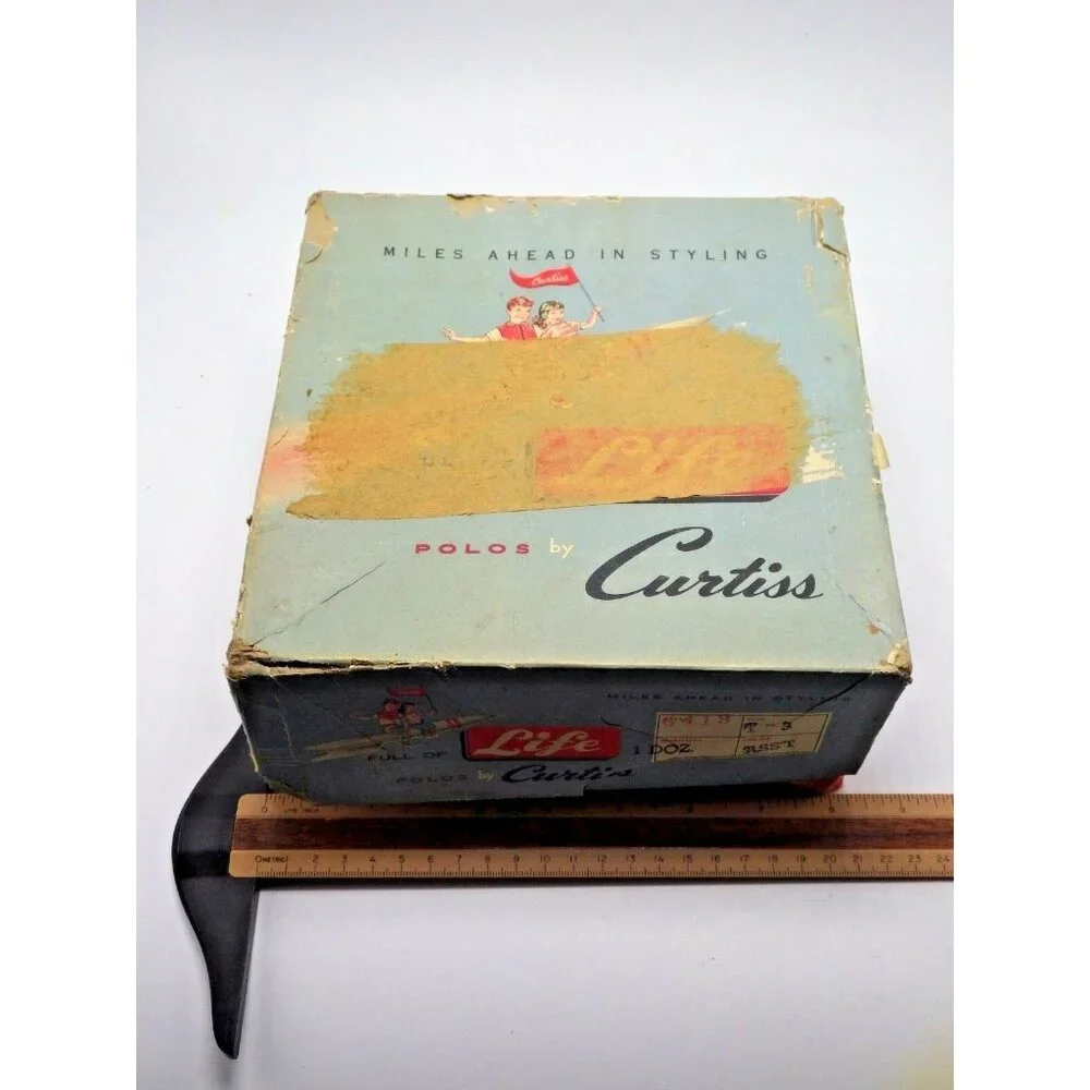 Polos by Curtiss Box Distressed Vintage Empty Rare Store Stage Prop 1950 MCM